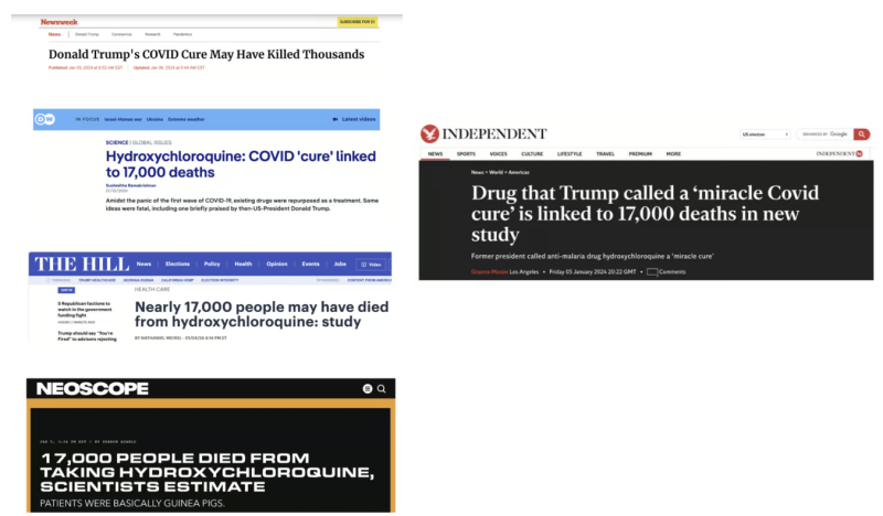 From the United States: The “17,000 deaths linked to hydroxychloroquine” announced never happened