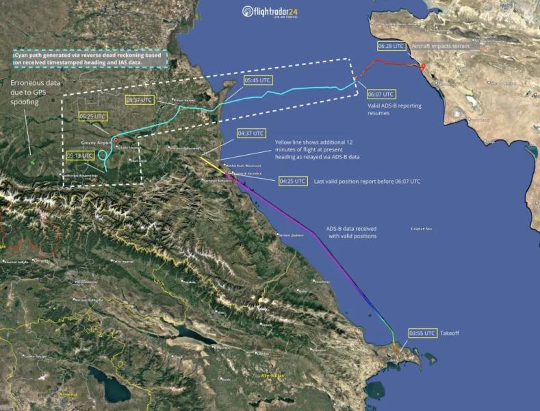 Flightradar24 service restores route of Embraer plane that crashed in Kazakhstan